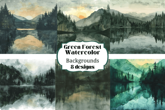 8 Green Forest Watercolor Backgrounds: Nature-Inspired Digital Paper
