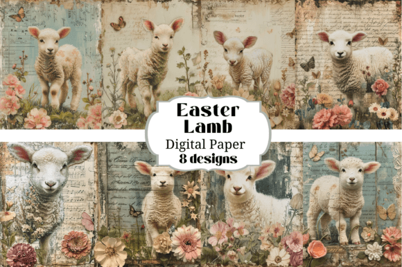 Charming Easter Visuals: 8 Easter Lamb & Flowers Backgrounds