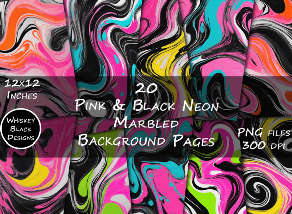 Neon & Black Marbled Backgrounds for Creative Projects