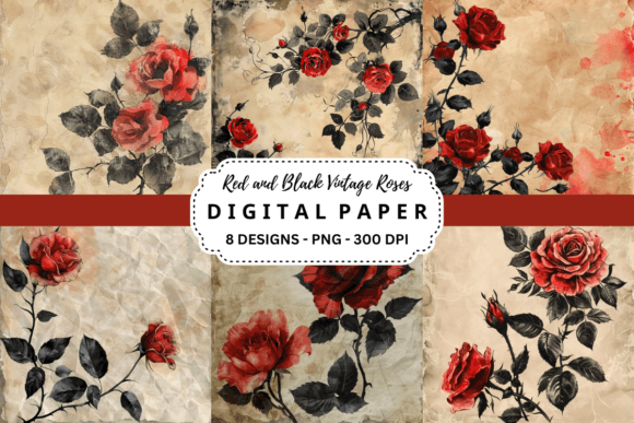 Red and Black Vintage Roses: A Designer's Go-To Background