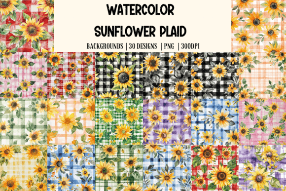 Watercolor Sunflower Plaid Backgrounds: A Designer's Delight