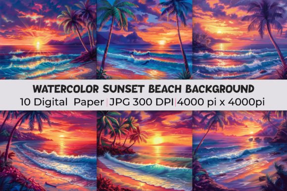 Watercolor Sunset Beach Backgrounds: Infuse Your Designs with Coastal Energy